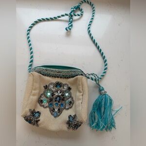 Embellished Cream and Blue Women's Bag